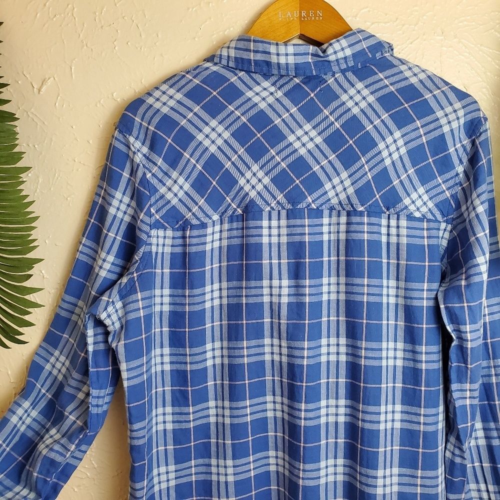 Delia's blue plaid collared button down - Picture 6 of 7
